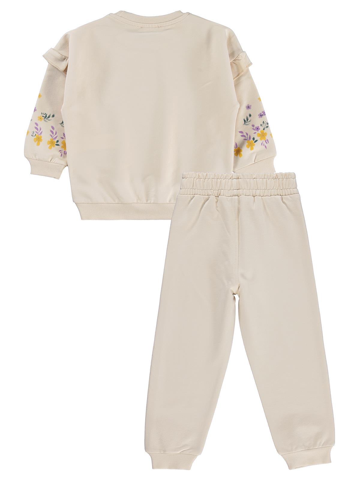 Civil Girls Kol Fırfırlı Çiçek Baskılı 2-5 Yaş Eşofman Takımı - Bej