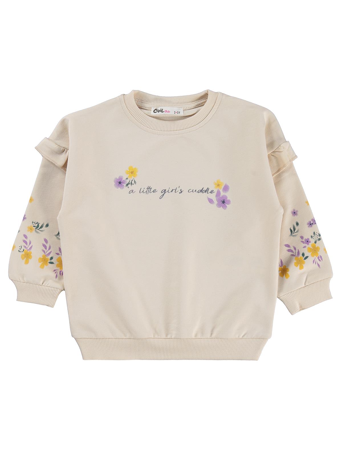 Civil Girls Kol Fırfırlı Çiçek Baskılı 2-5 Yaş Eşofman Takımı - Bej