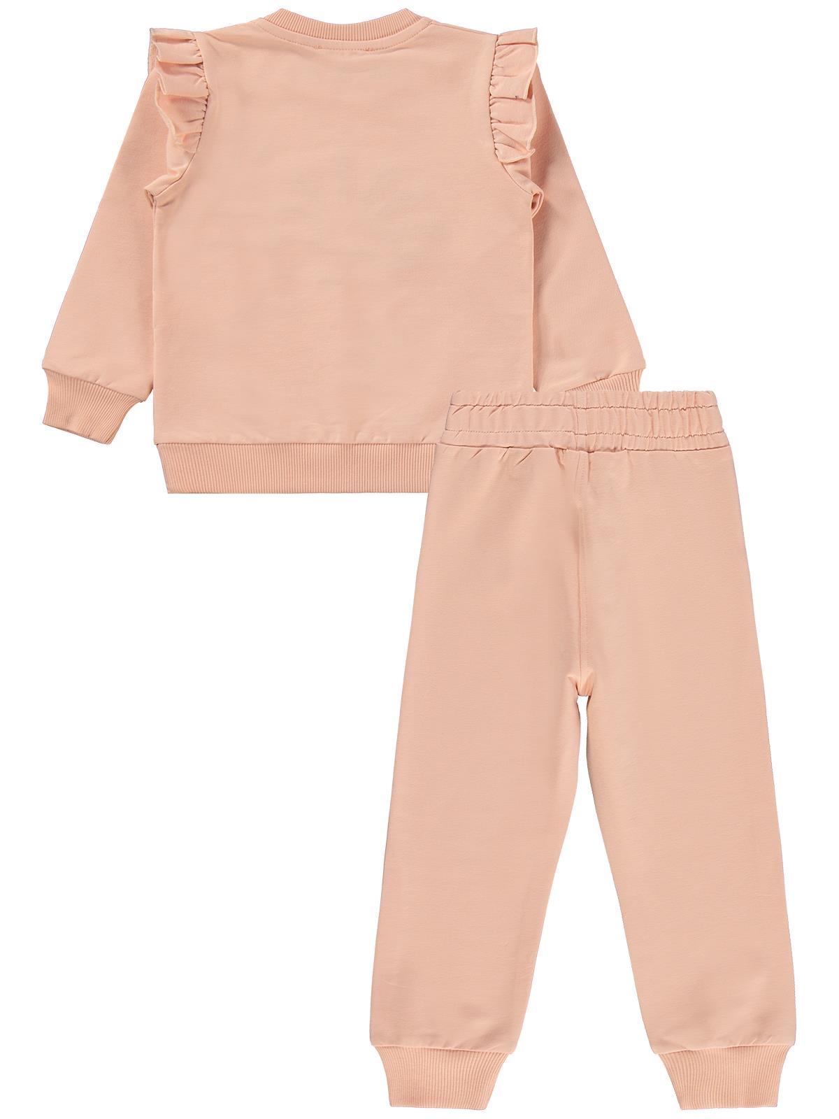 Civil Girls Tavus Kuşu Naskışlı 2-5 Yaş Eşofman Takımı - Pudra