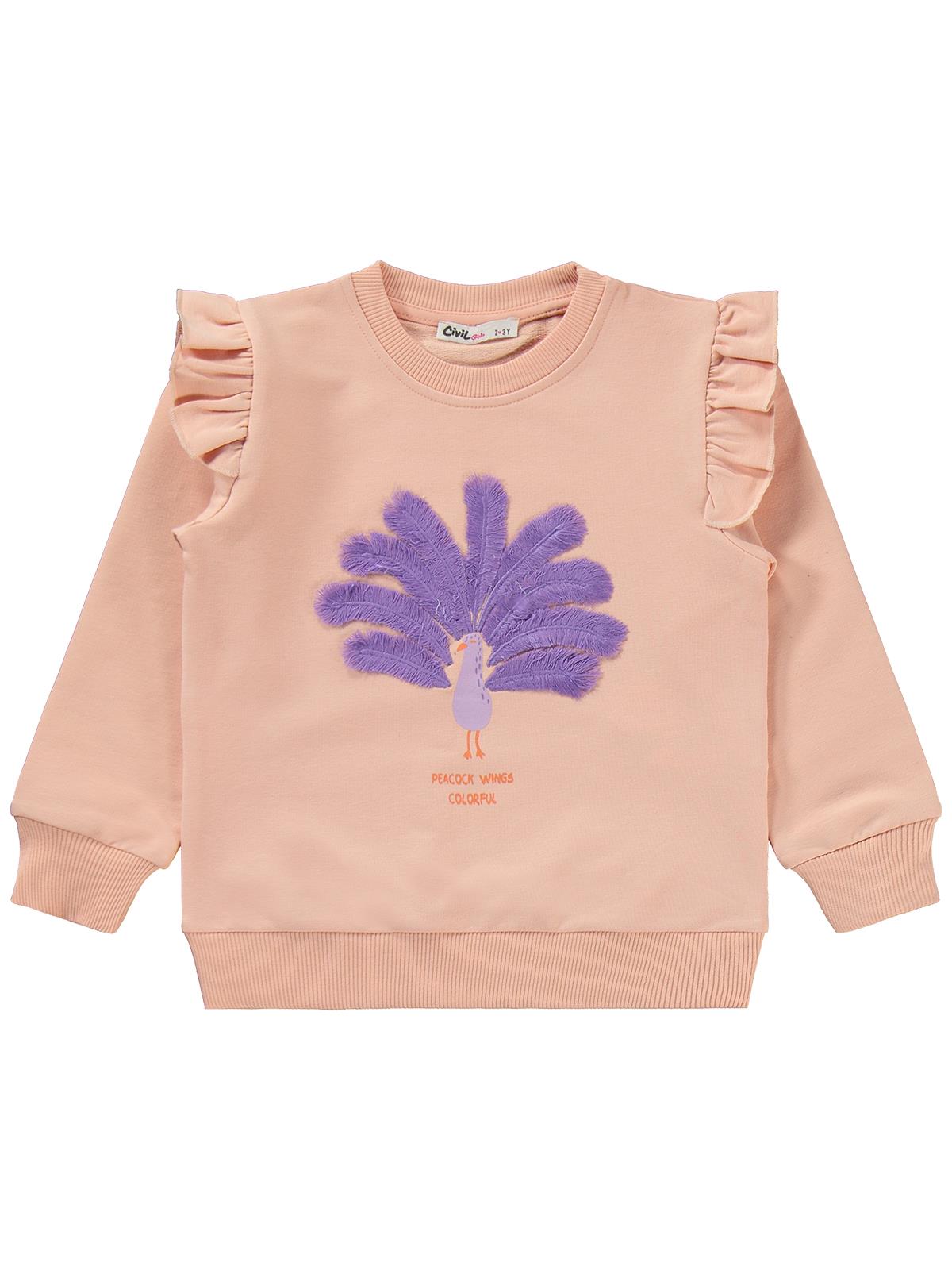 Civil Girls Tavus Kuşu Naskışlı 2-5 Yaş Eşofman Takımı - Pudra