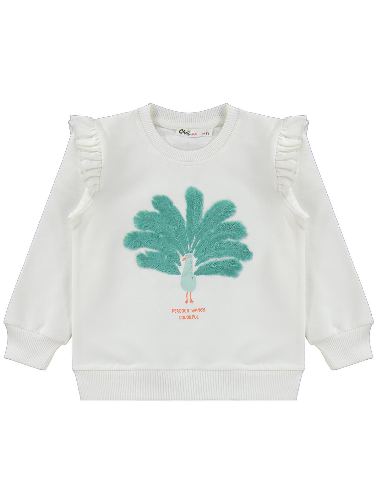 Civil Girls Tavus Kuşu Naskışlı 2-5 Yaş Eşofman Takımı - Ekru