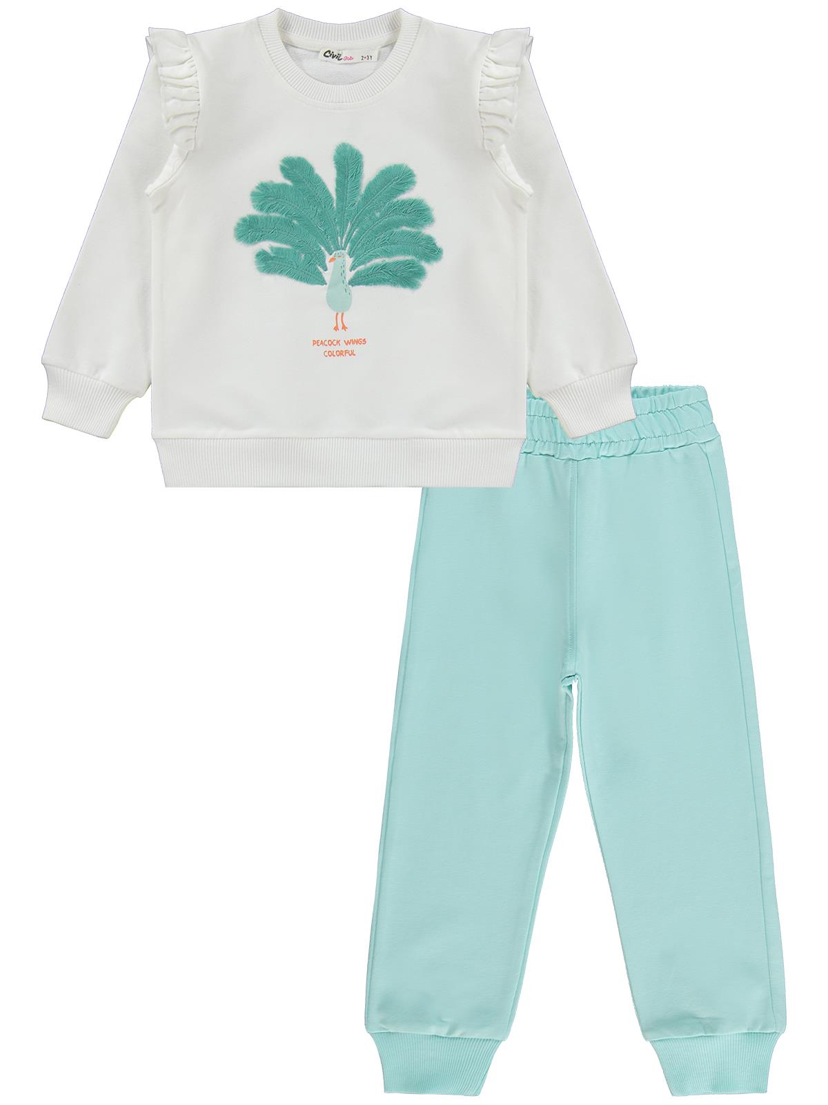 Civil Girls Tavus Kuşu Naskışlı 2-5 Yaş Eşofman Takımı - Ekru