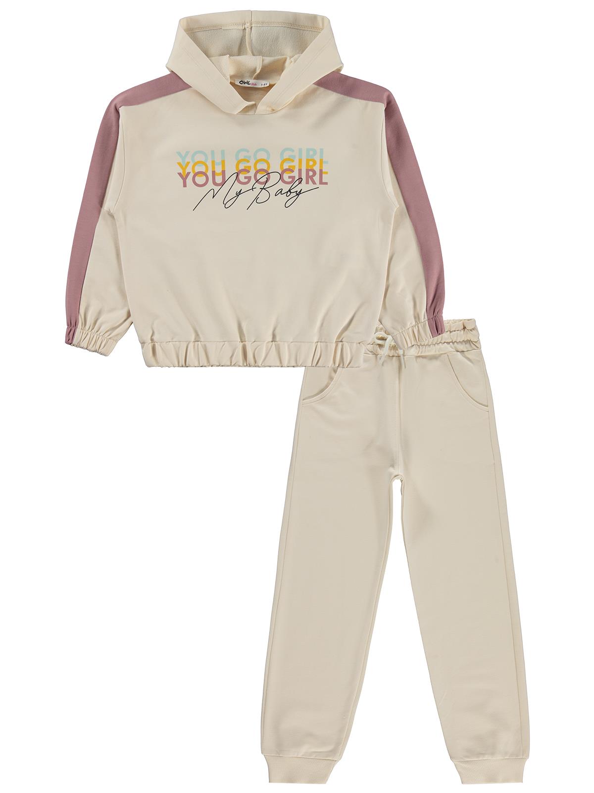 Civil Girls Kapşonlu 6-9 Yaş Eşofman Takımı - Bej