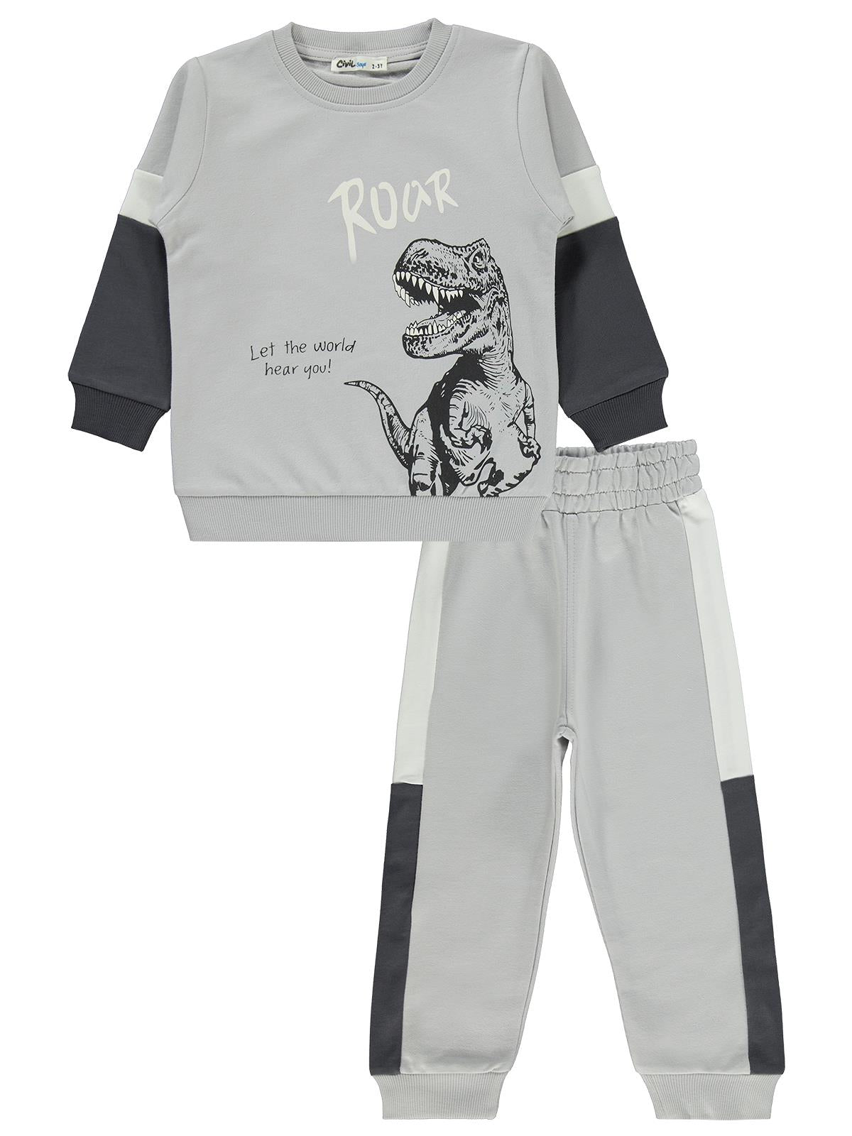 Civil Boys Dinazor Baskılı 2-5 Yaş Eşofman Takımı - Gri
