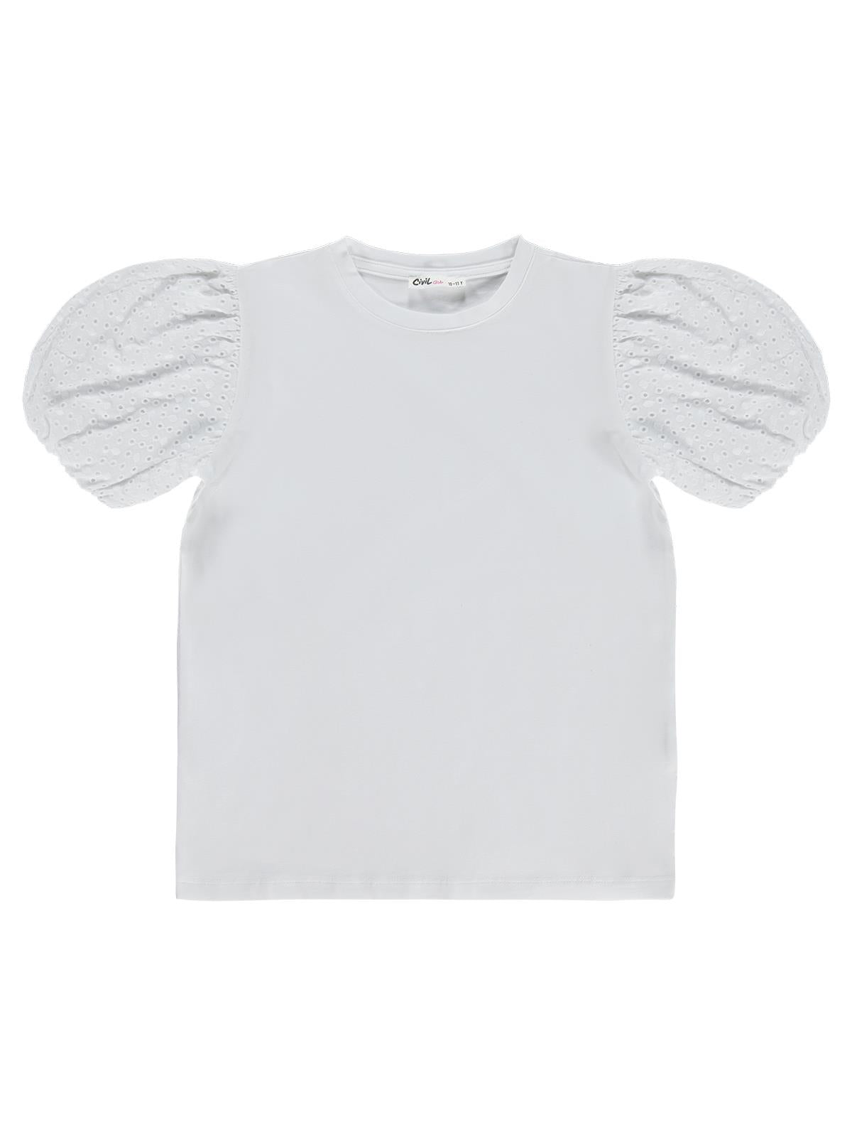 Civil Girls Dantel Balon Kol 10-13 Yaş Tişört - Beyaz
