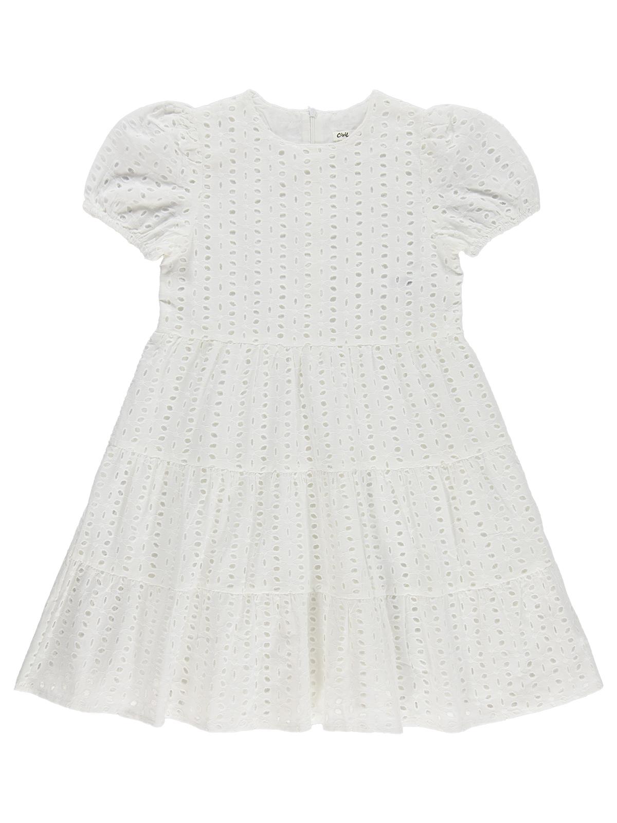 Civil Girls Brodeli 10-13 Yaş Elbise - Kırık Beyaz