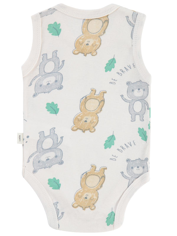 Civil Baby Ayıcık Baskılı 0-3 Yaş Çıtçıtlı Badi - Ekru