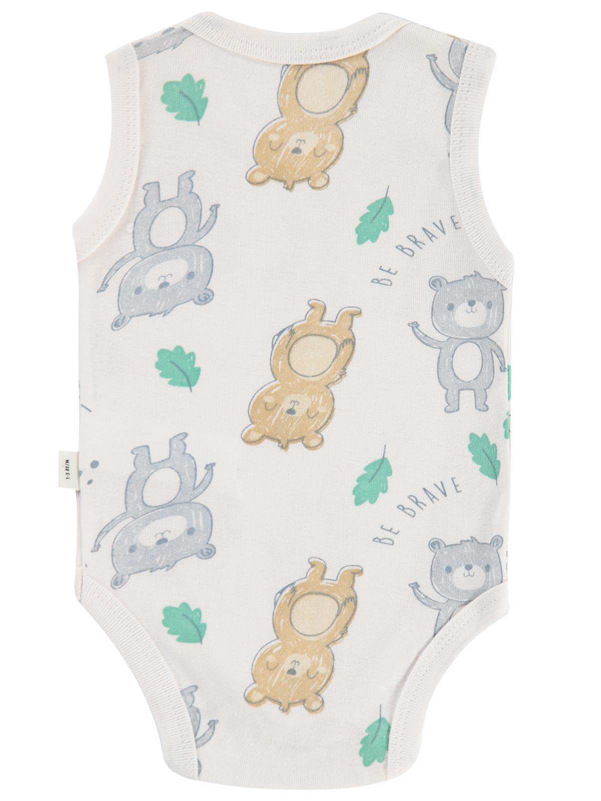 Civil Baby Ayıcık Baskılı 0-3 Yaş Çıtçıtlı Badi - Ekru