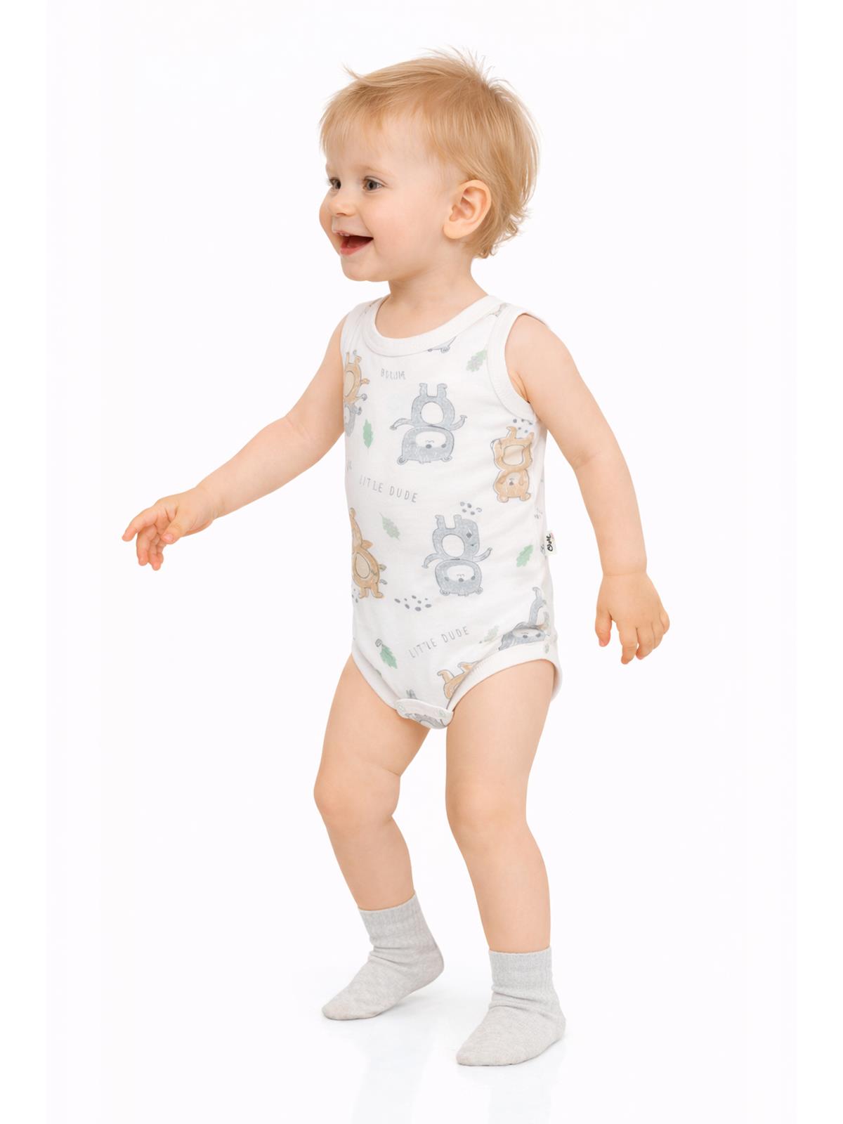 Civil Baby Ayıcık Baskılı 0-3 Yaş Çıtçıtlı Badi - Ekru