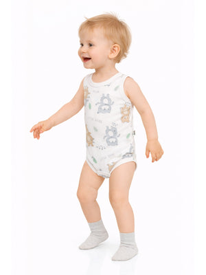 Civil Baby Ayıcık Baskılı 0-3 Yaş Çıtçıtlı Badi - Ekru