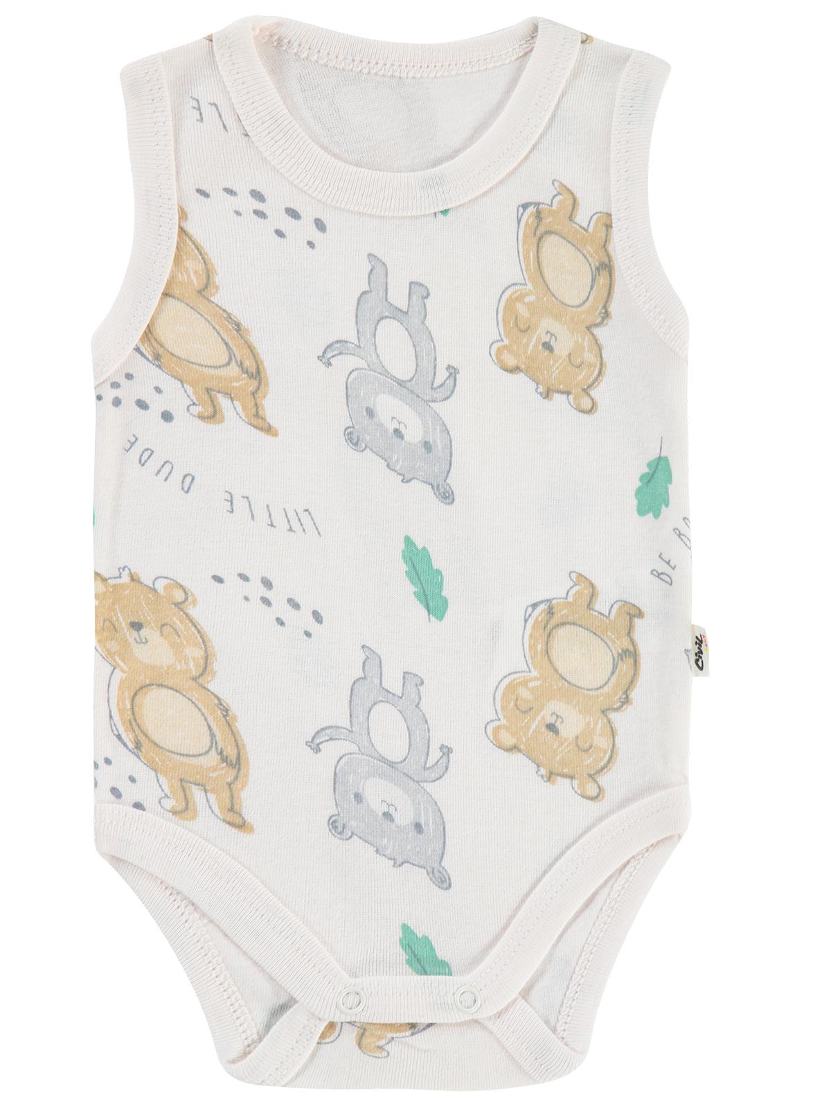 Civil Baby Ayıcık Baskılı 0-3 Yaş Çıtçıtlı Badi - Ekru