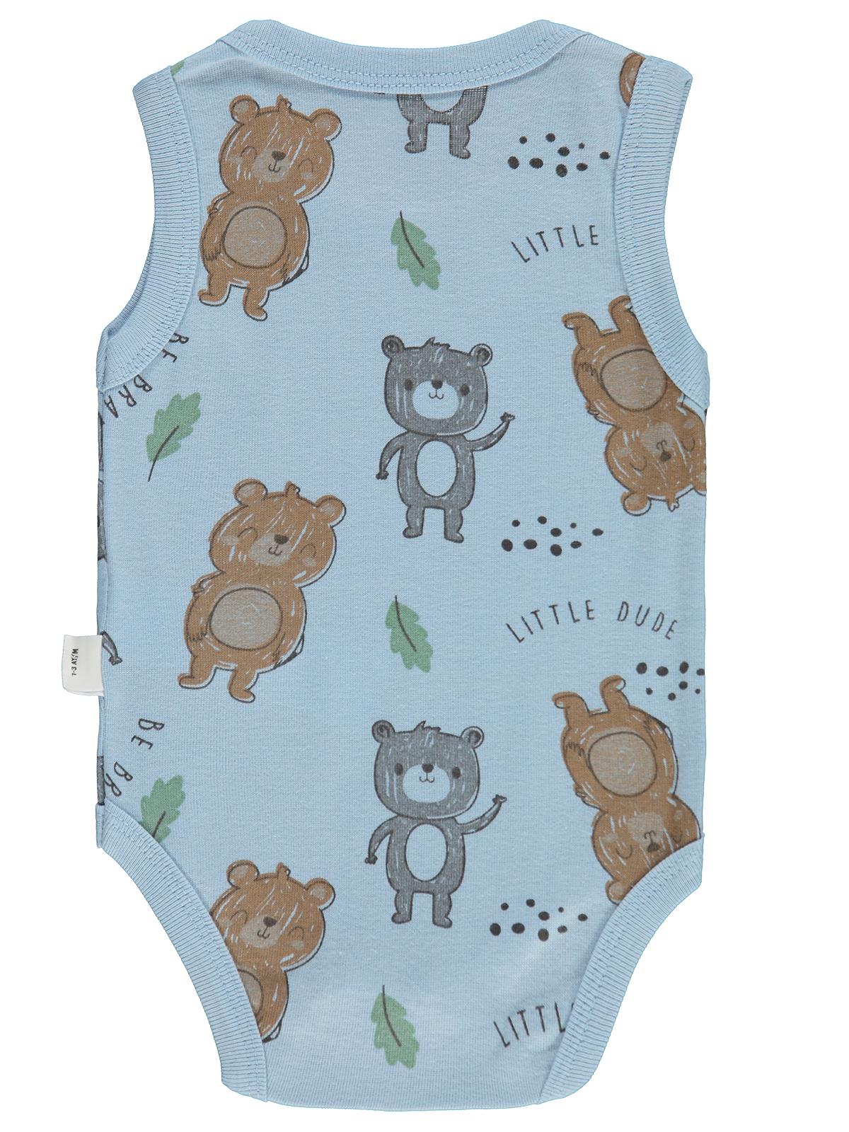 Civil Baby Ayıcık Baskılı 0-3 Yaş Çıtçıtlı Badi - Mavi