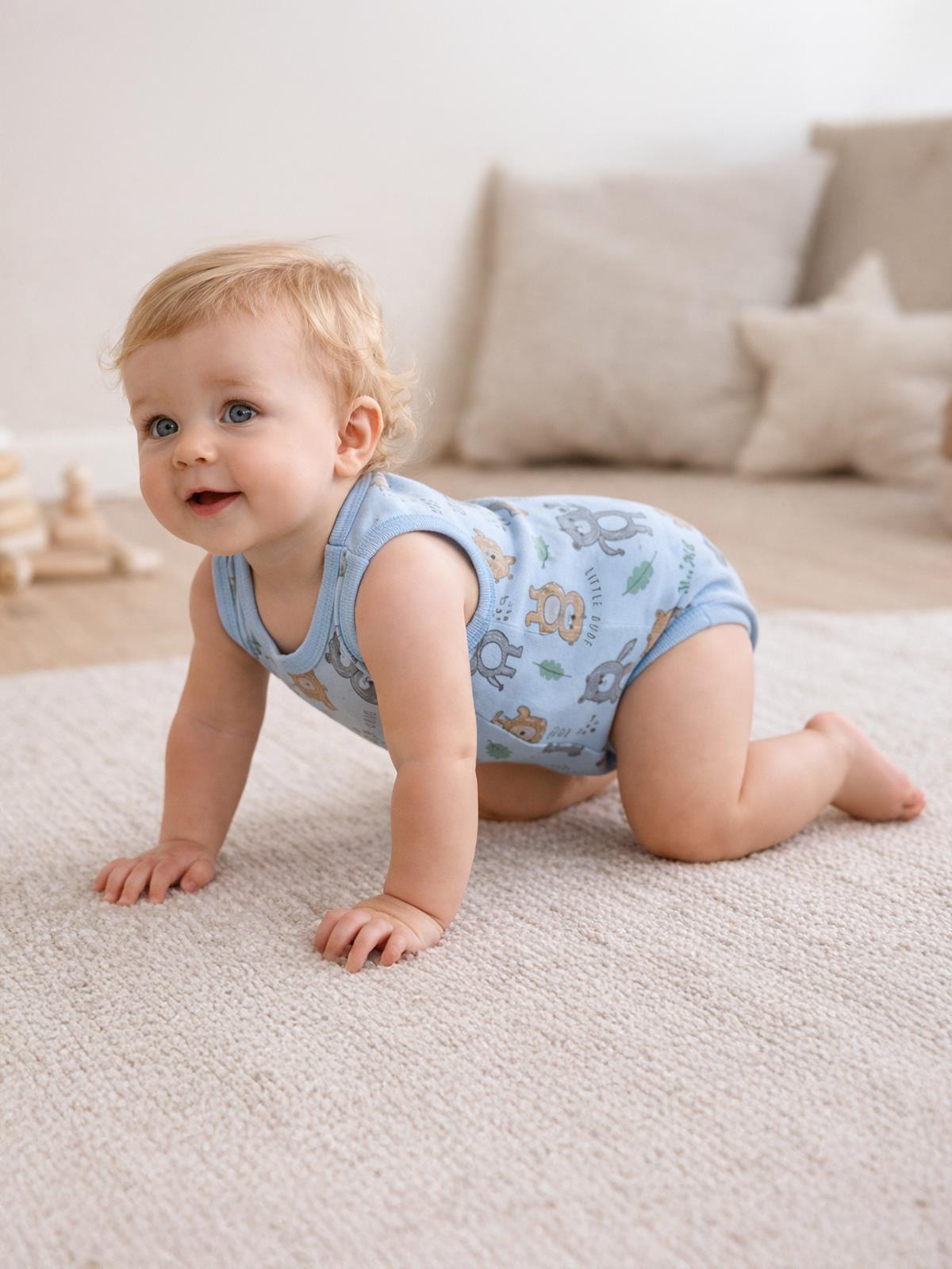 Civil Baby Ayıcık Baskılı 0-3 Yaş Çıtçıtlı Badi - Mavi