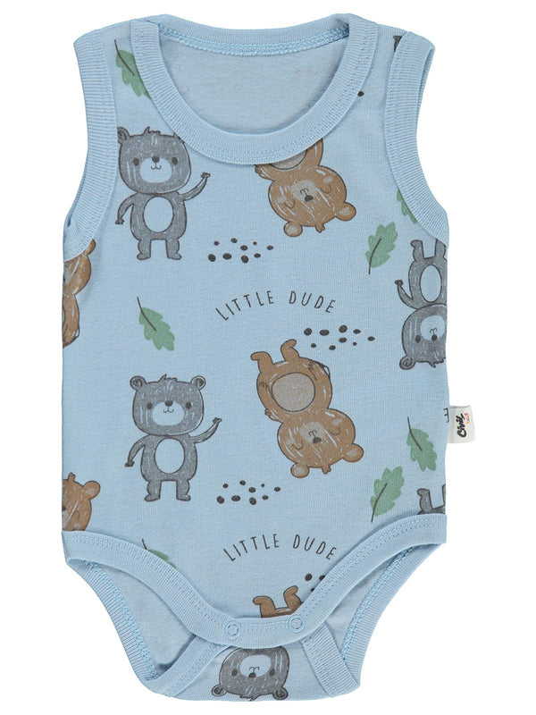 Civil Baby Ayıcık Baskılı 0-3 Yaş Çıtçıtlı Badi - Mavi