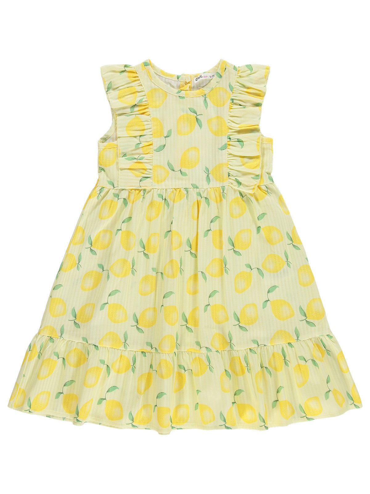Civil Girls Limon Desenli 6-9 Yaş Elbise - Sarı