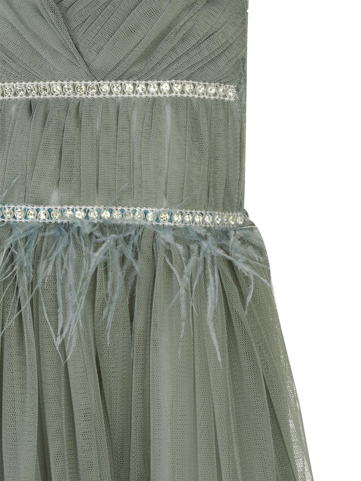 Civil Girls Beli Taşlı Tüylü 6-14 Yaş Abiye - Yeşil