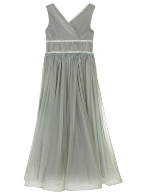 Civil Girls Beli Taşlı Tüylü 6-14 Yaş Abiye - Yeşil