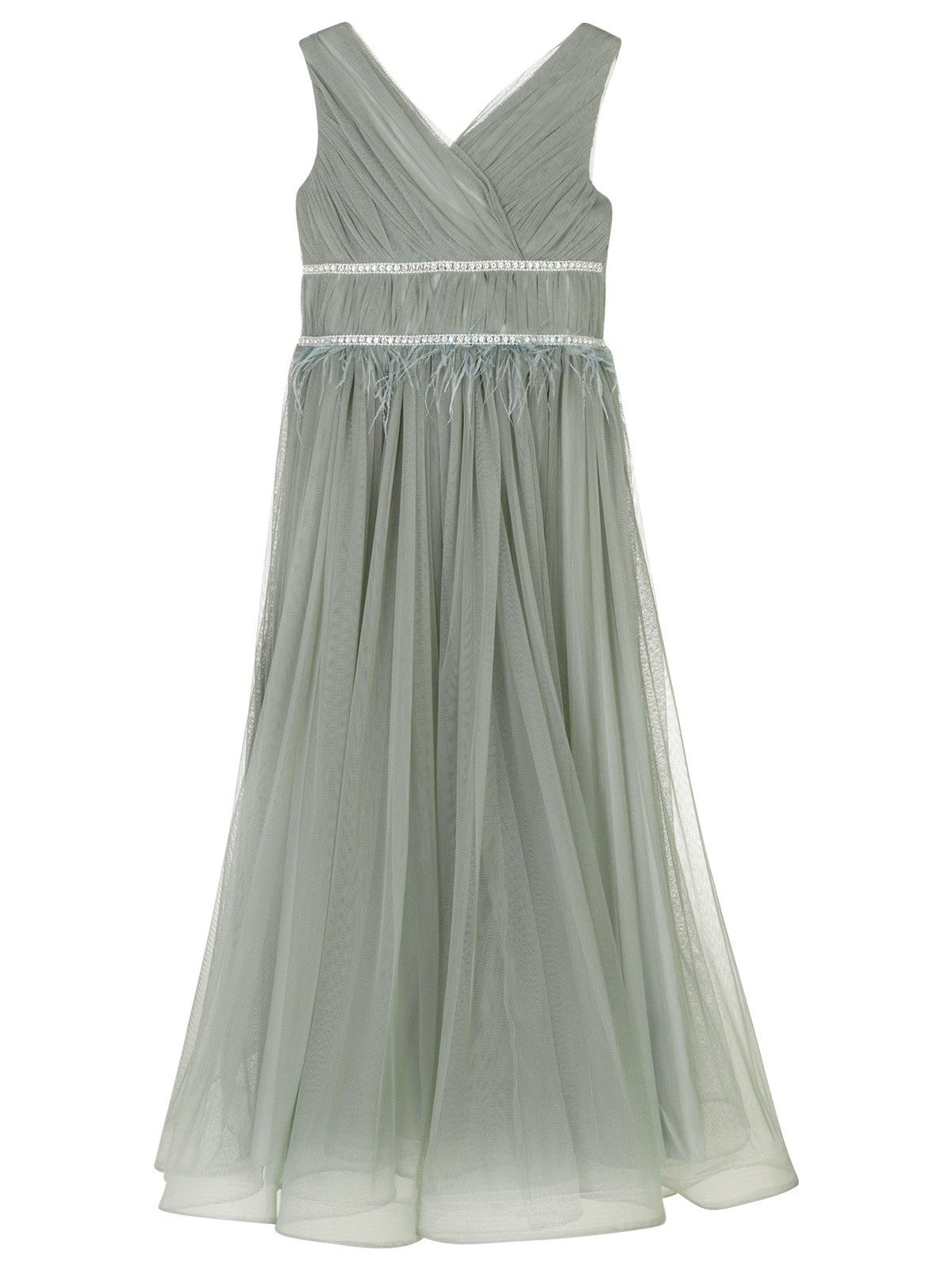 Civil Girls Beli Taşlı Tüylü 6-14 Yaş Abiye - Yeşil