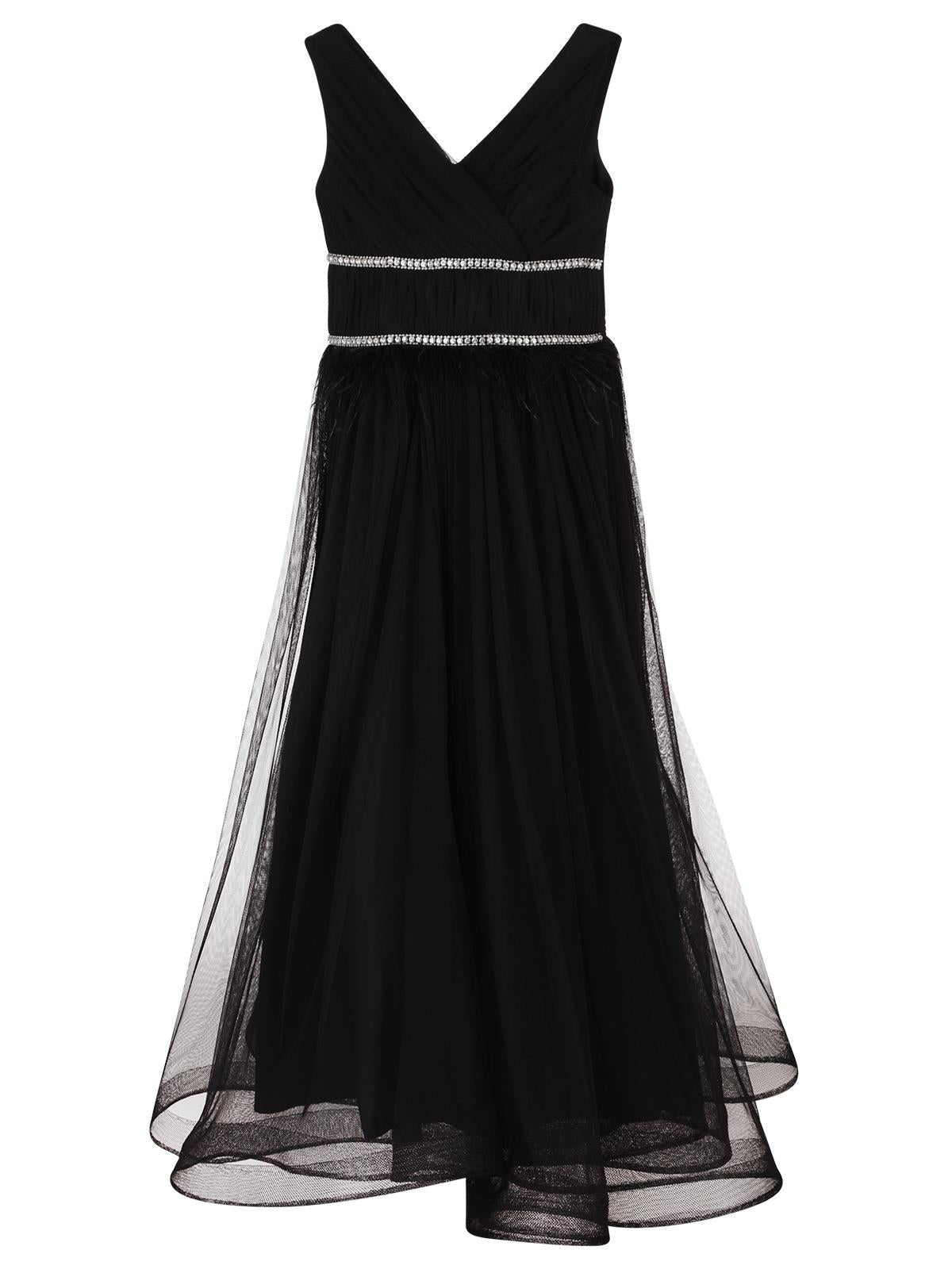 Civil Girls Beli Taşlı Tüylü 6-14 Yaş Abiye - Siyah