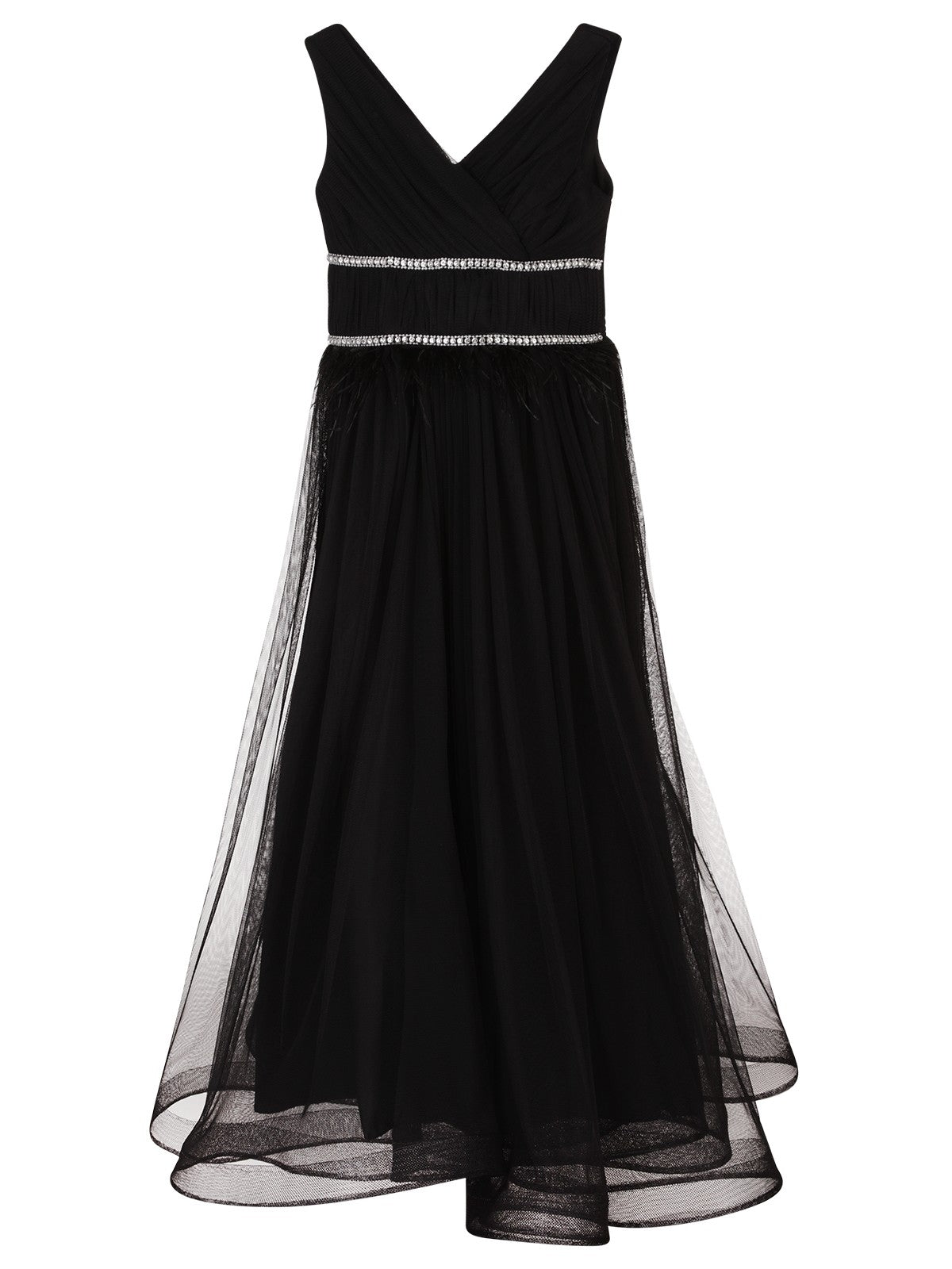 Civil Girls Beli Taşlı Tüylü 6-14 Yaş Abiye - Siyah