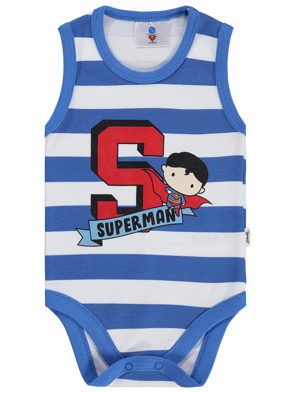 Civil Baby Superman Baskılı 3-18 Ay Çıtçıtlı Badi - Mavi