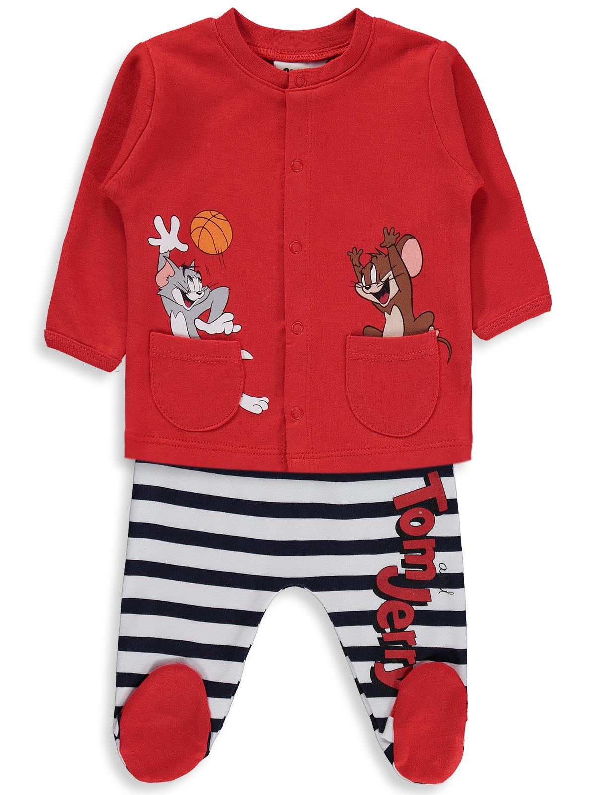 Civil Baby Tom and Jerry Baskılı 1-9 Ay Pijama Takımı - Kırmızı