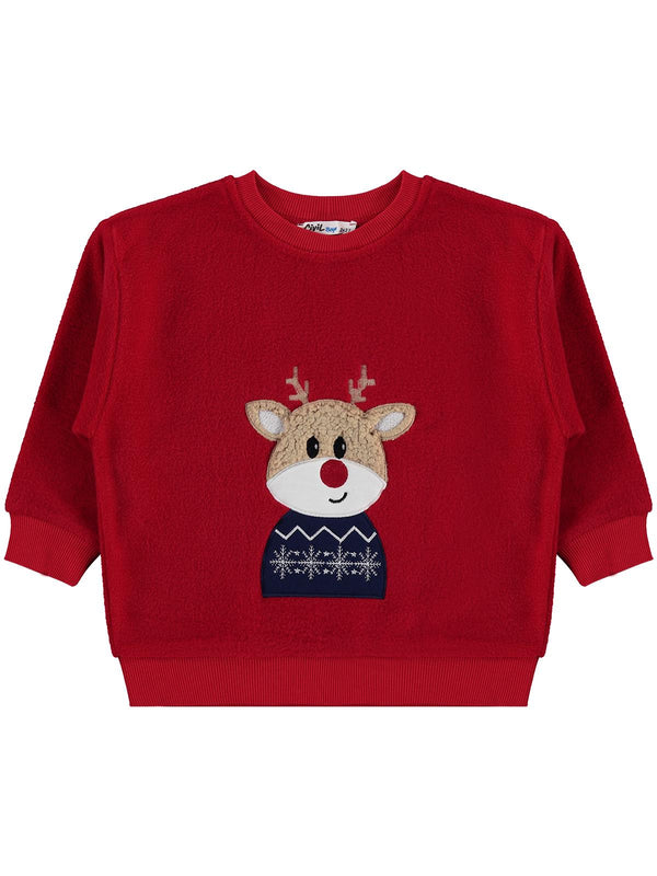 Civil Boys Geyik Nakışlı 2-5 Yaş Sweatshirt - Kırmızı