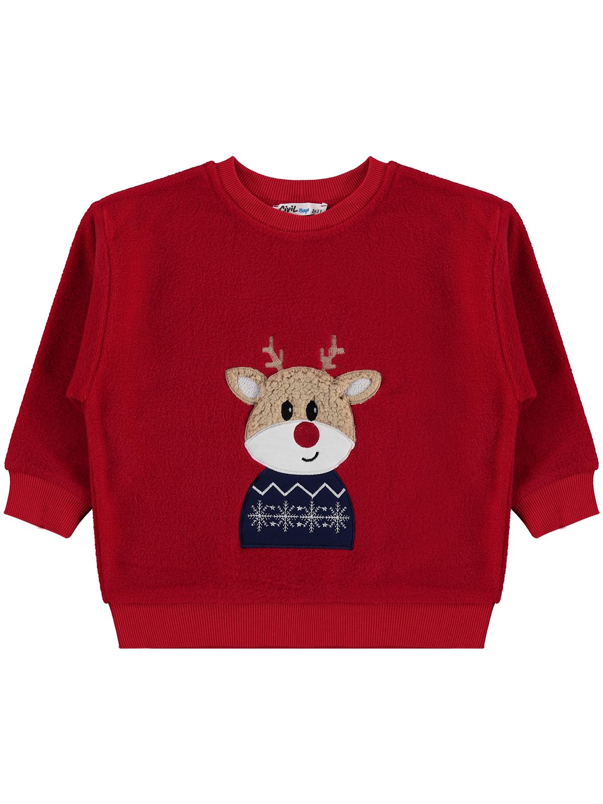 Civil Boys Geyik Nakışlı 2-5 Yaş Sweatshirt - Kırmızı