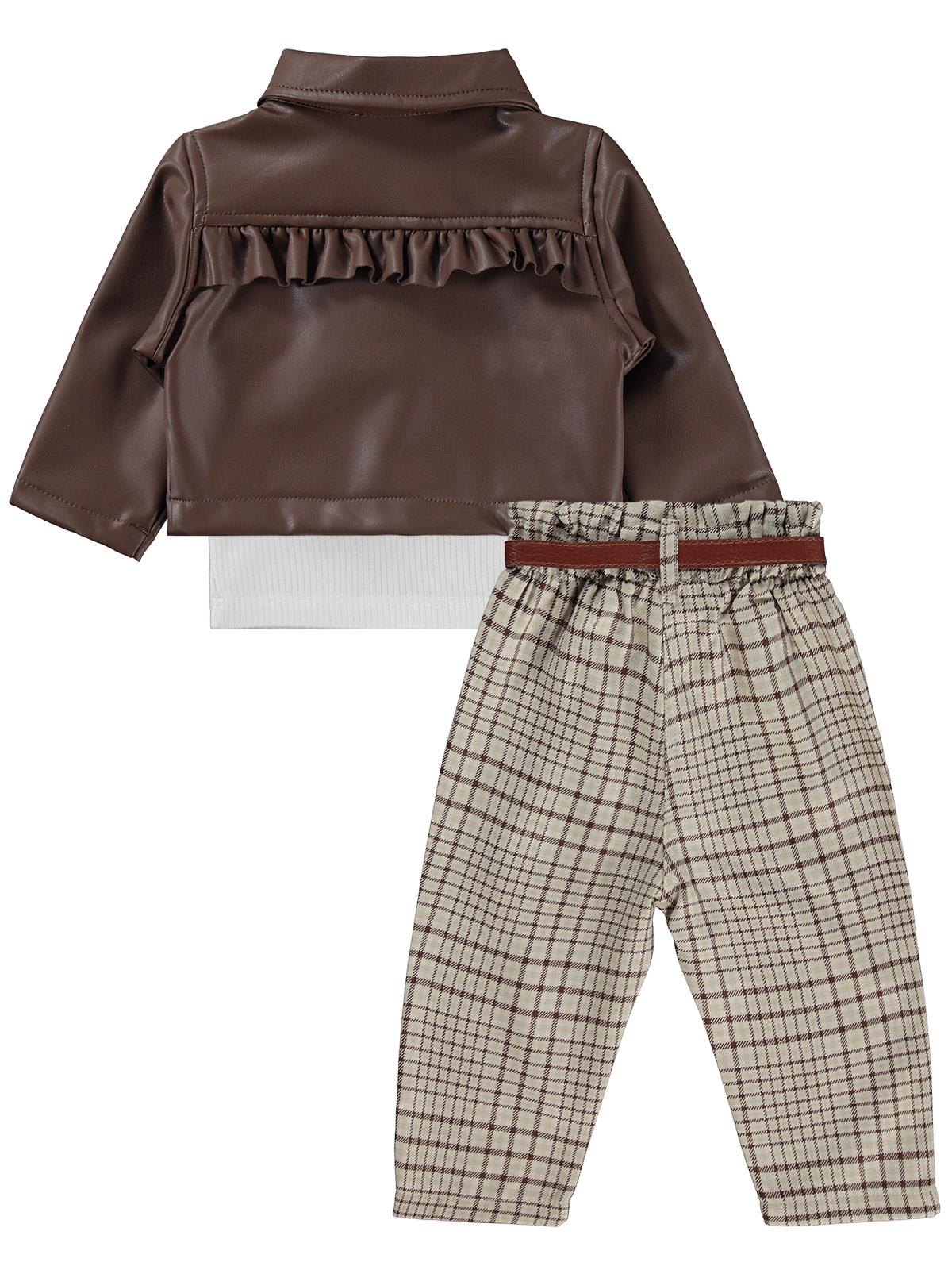 Civil Baby Deri Roba Fırfırlı 6-18 Ay Takım - Kahverengi
