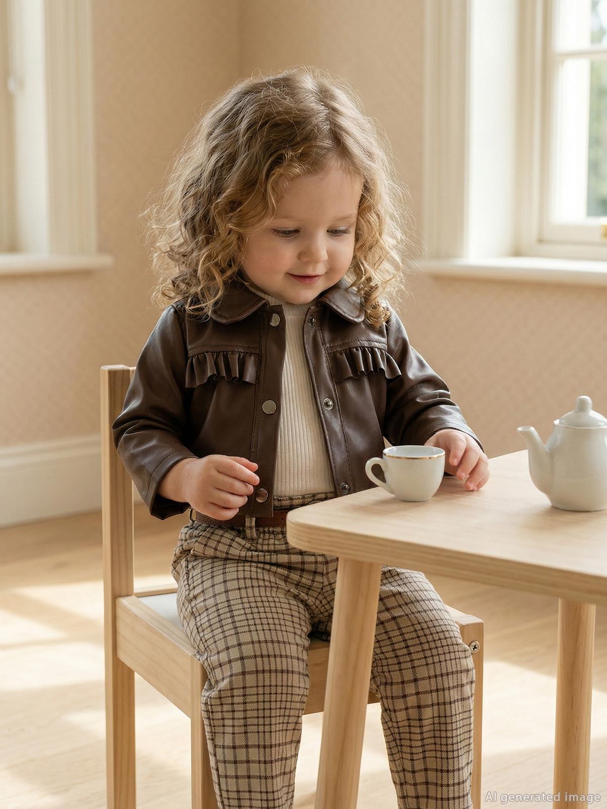 Civil Baby Deri Roba Fırfırlı 6-18 Ay Takım - Kahverengi