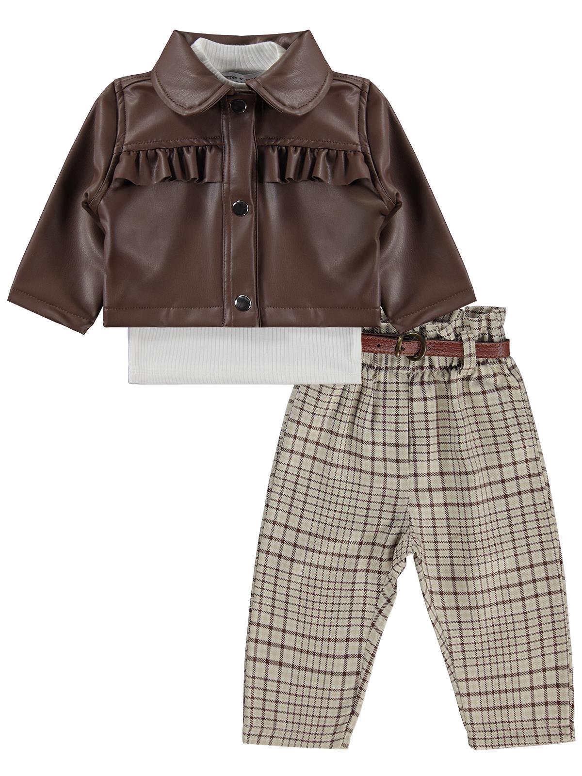 Civil Baby Deri Roba Fırfırlı 6-18 Ay Takım - Kahverengi
