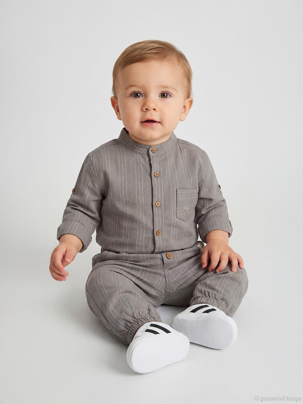 Civil Baby Çizgili 6-18 Ay Gömlek - Kahverengi