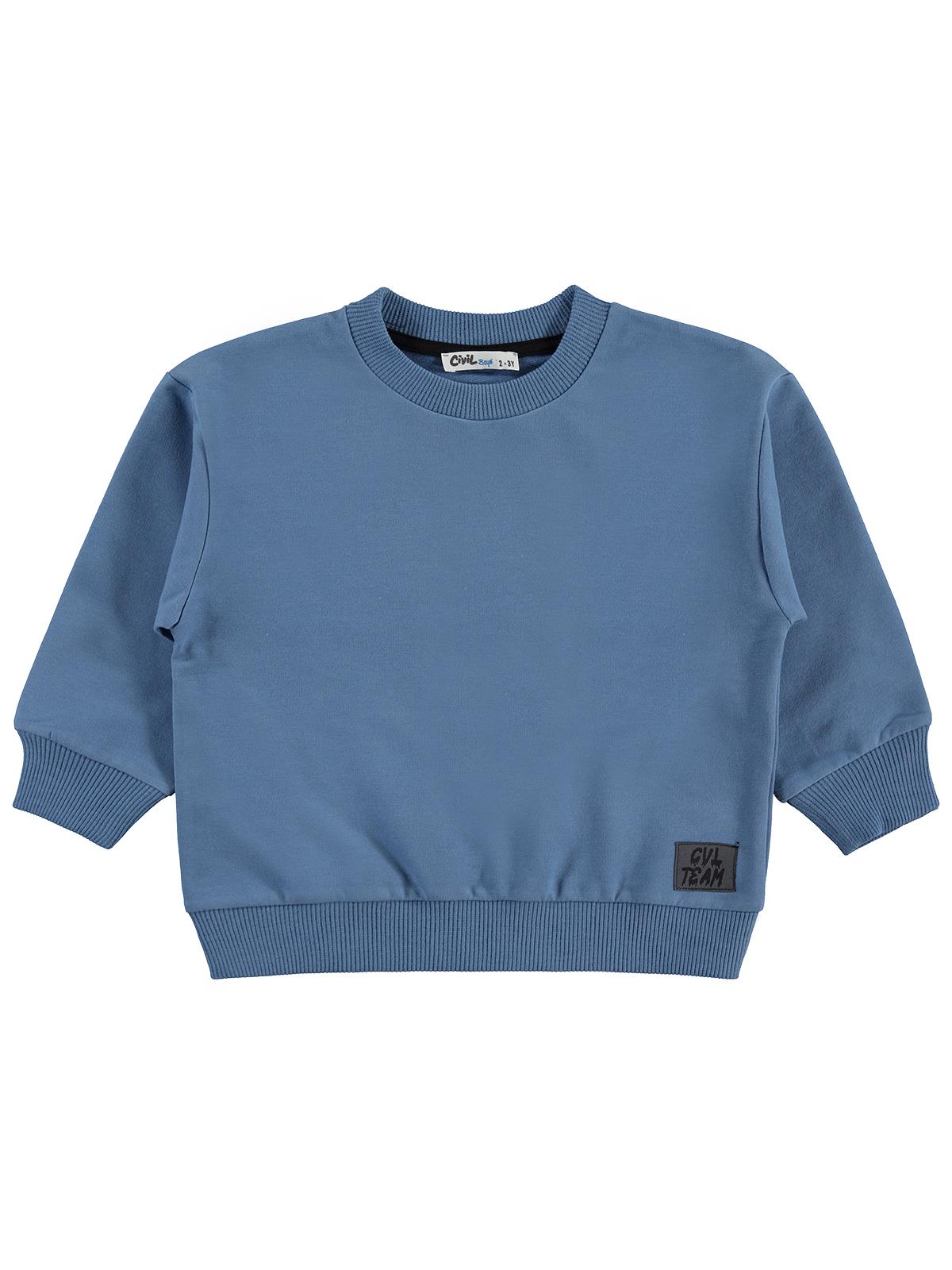 Civil Erkek Çocuk Armalı Sweatshirt | Fırçalı 2 İp Uzun Kol | Okul Kreş ve Günlük Kullanım - Mavi