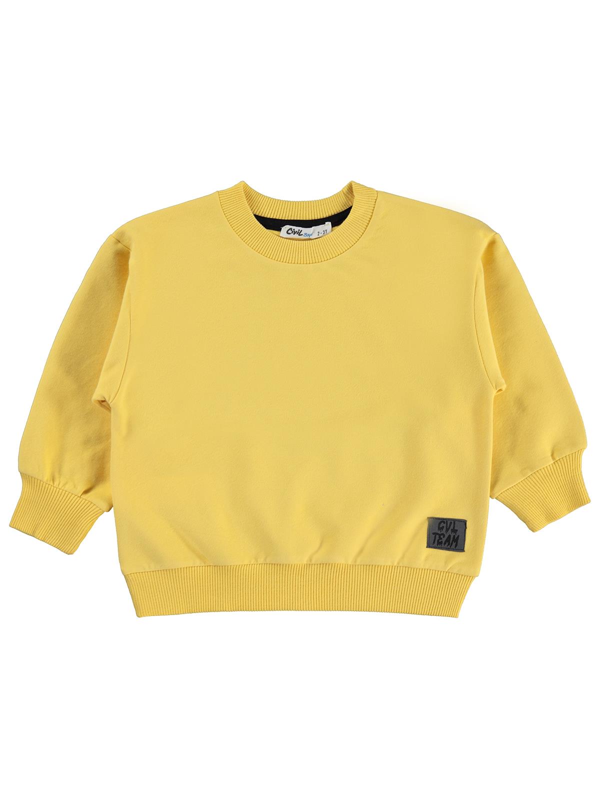 Civil Erkek Çocuk Armalı Sweatshirt | Fırçalı 2 İp Uzun Kol | Okul Kreş ve Günlük Kullanım - Hardal