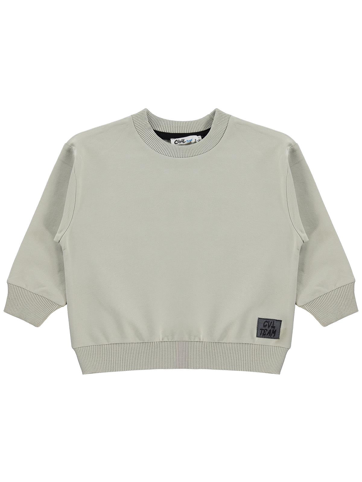 Civil Erkek Çocuk Armalı Sweatshirt | Fırçalı 2 İp Uzun Kol | Okul Kreş ve Günlük Kullanım - Bej
