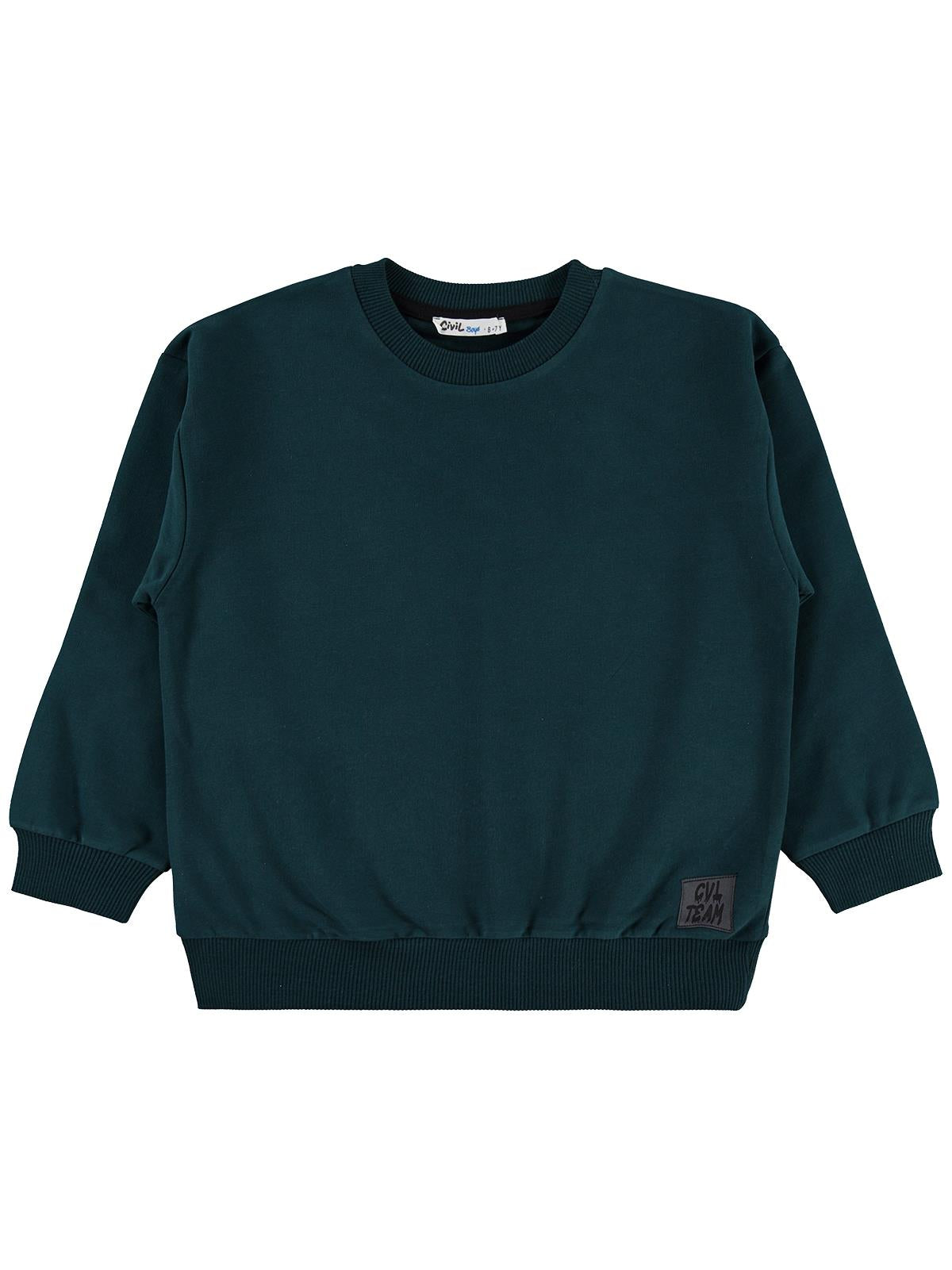 Civil Erkek Çocuk Armalı Sweatshirt | Fırçalı 2 İp Uzun Kol | Okul Kreş ve Günlük Kullanım - Yeşil