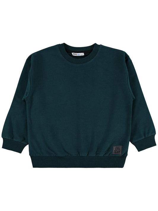 Civil Erkek Çocuk Armalı Sweatshirt | Fırçalı 2 İp Uzun Kol | Okul Kreş ve Günlük Kullanım - Yeşil