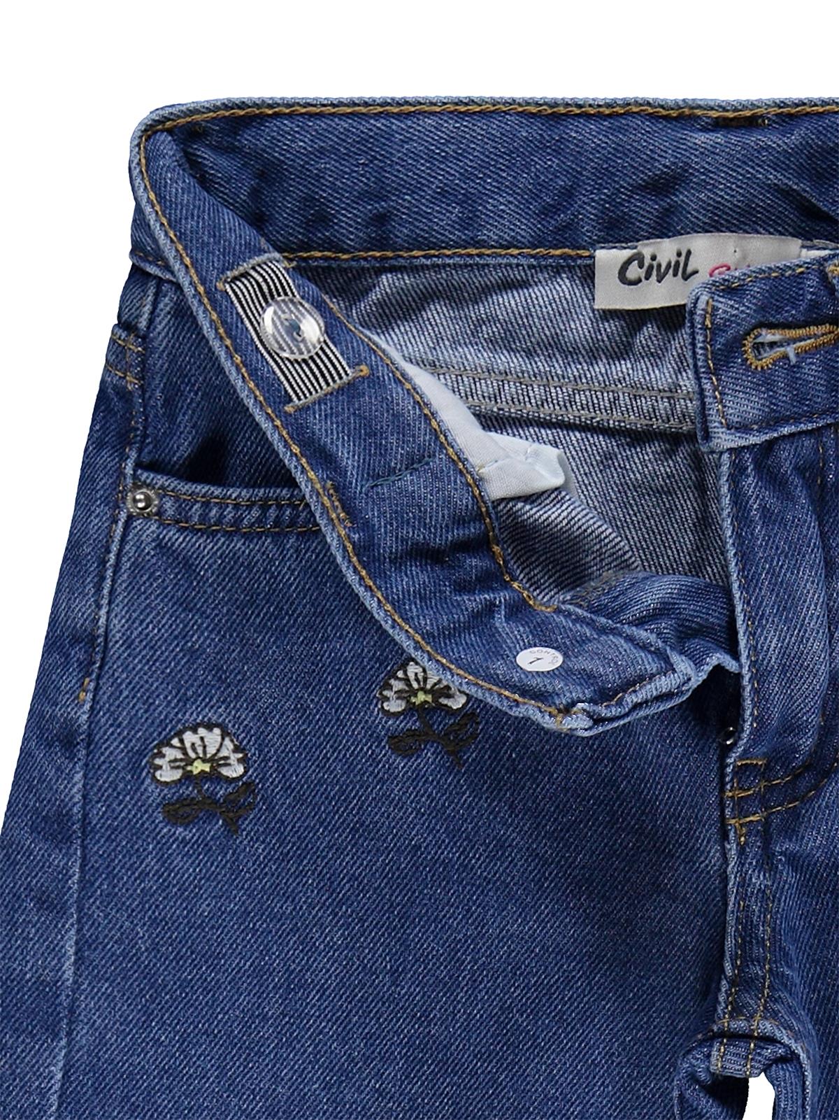 Civil Girls Çiçek Nakışlı 2-5 Yaş Pantolon - Mavi