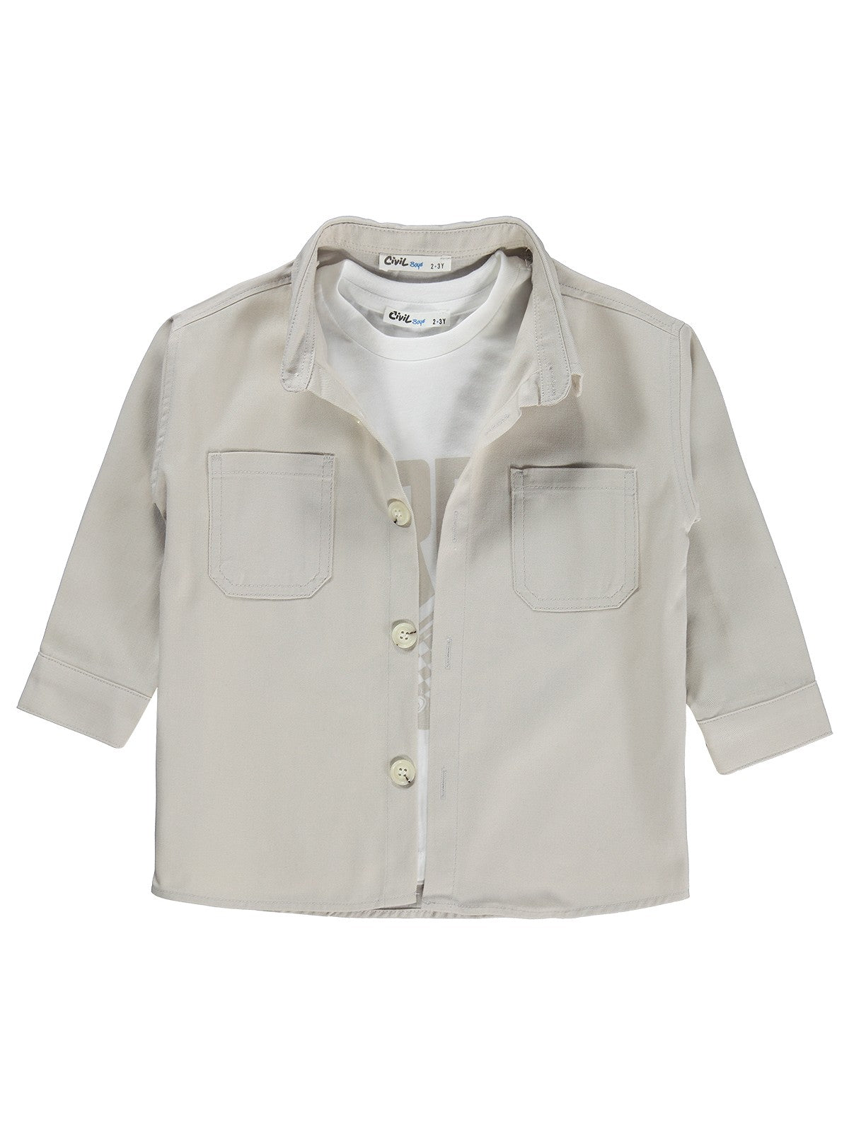 Civil Boys Çift Cepli Tişörtlü 2-5 Yaş Gömlek - Koyu Taş Rengi