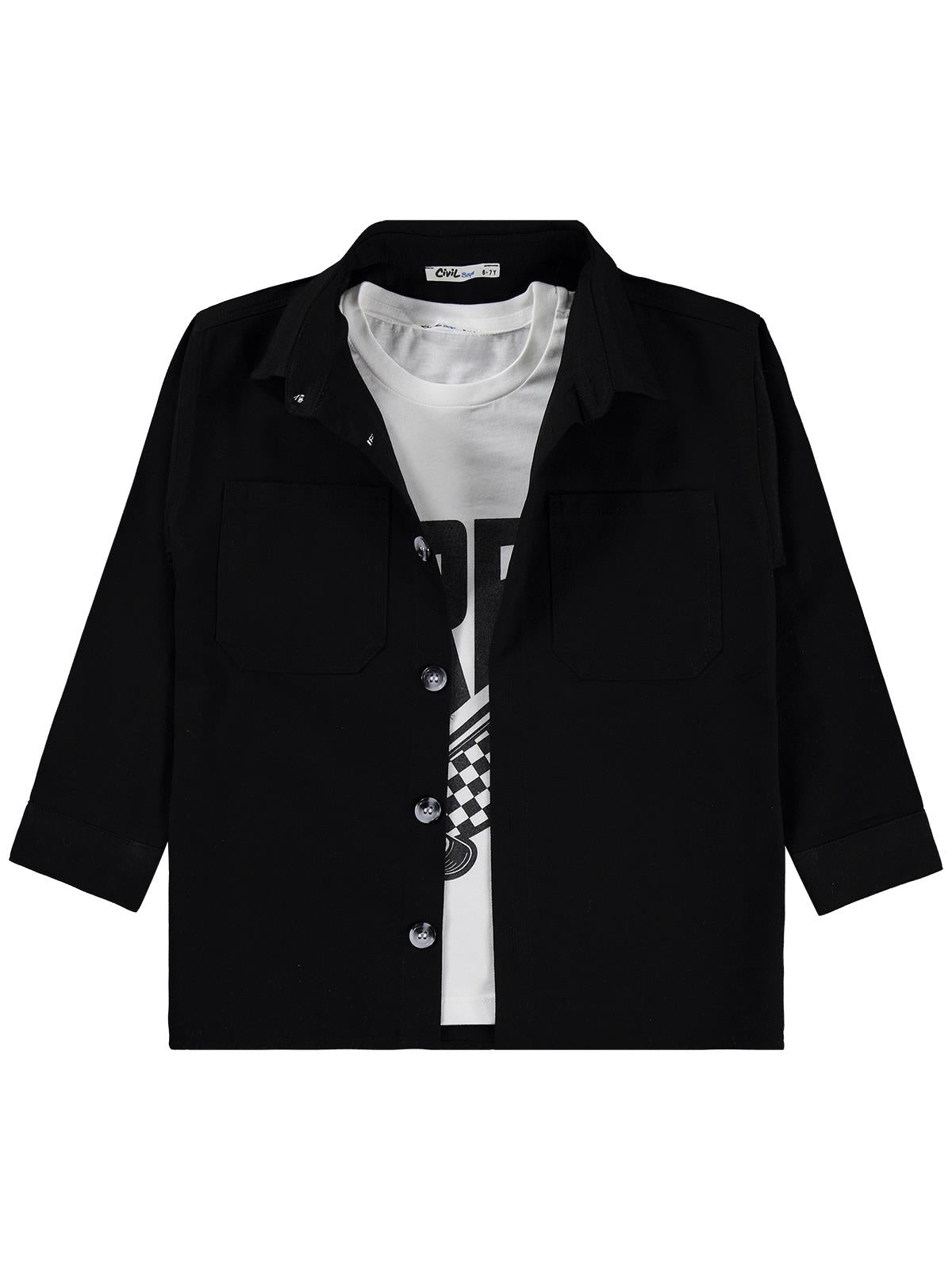 Civil Boys Çift Cepli Tişörtlü 6-9 Yaş Gömlek - Siyah