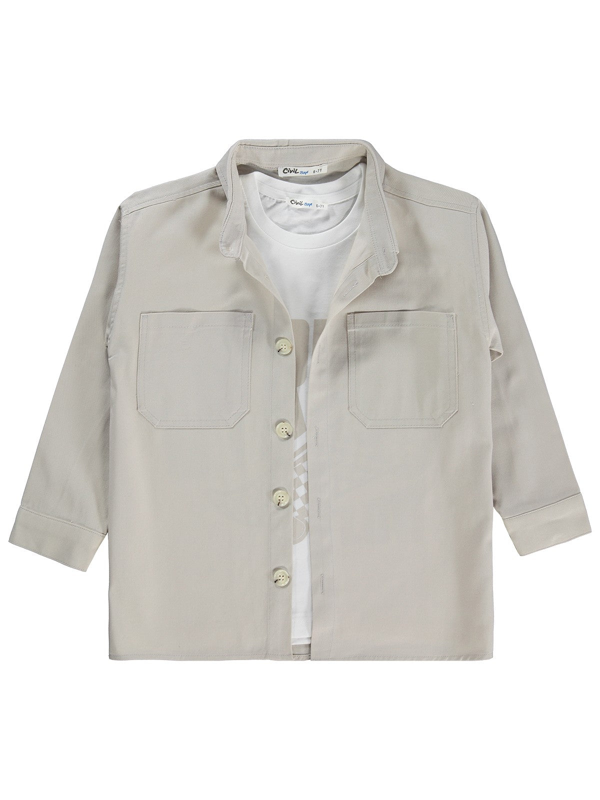 Civil Boys Çift Cepli Tişörtlü 6-9 Yaş Gömlek - Koyu Taş Rengi