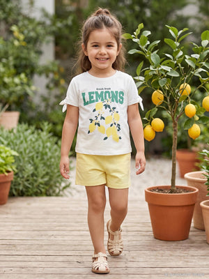 Civil Girls Limon Baskılı 2-5 Yaş Takım - Kırık Beyaz-Sarı