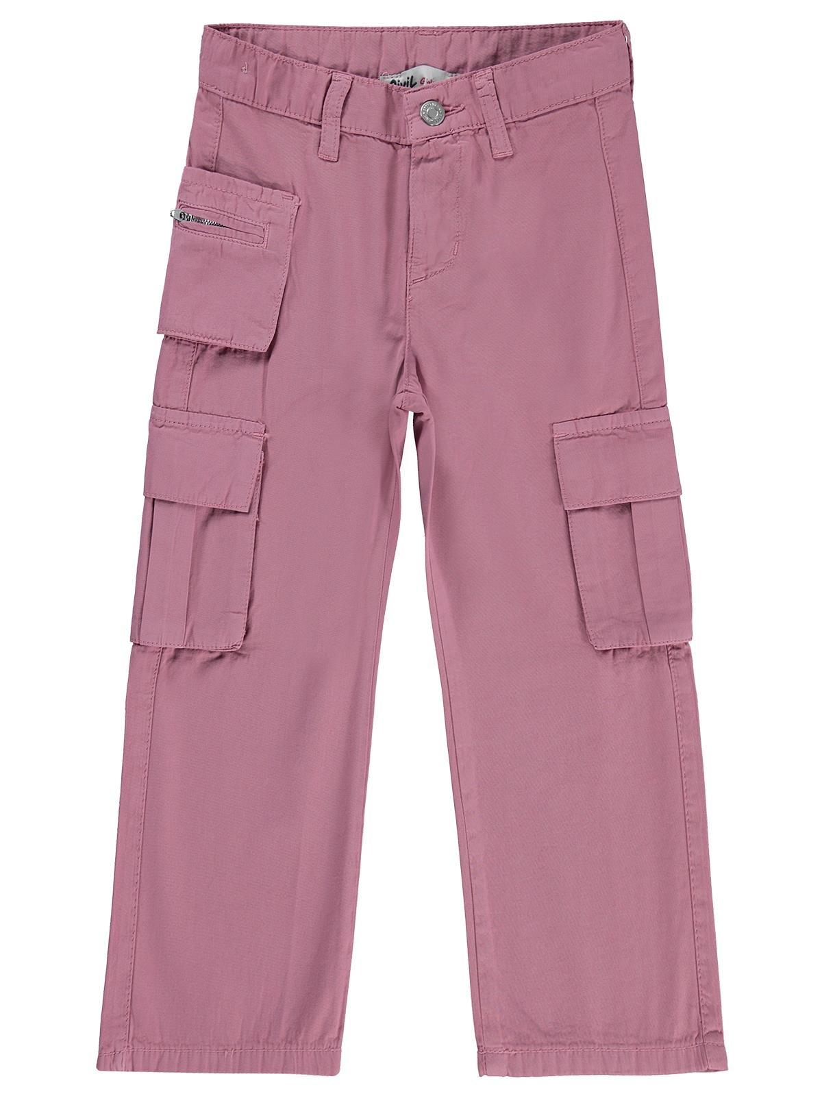 Civil Kız Çocuk Üç Cepli Kargo Pantolon | Gabardin | Okul Kreş ve Günlük Kullanım - Pembe