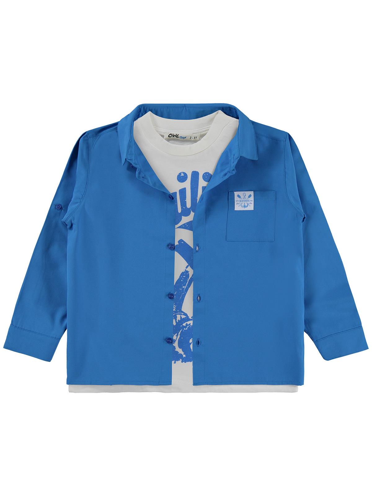 Civil Boys Sailin Baskılı Tişörtlü 2-5 Yaş Gömlek - Mavi