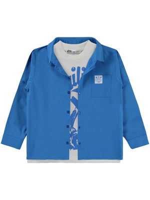 Civil Boys Sailin Baskılı Tişörtlü 6-9 Yaş Gömlek - Mavi