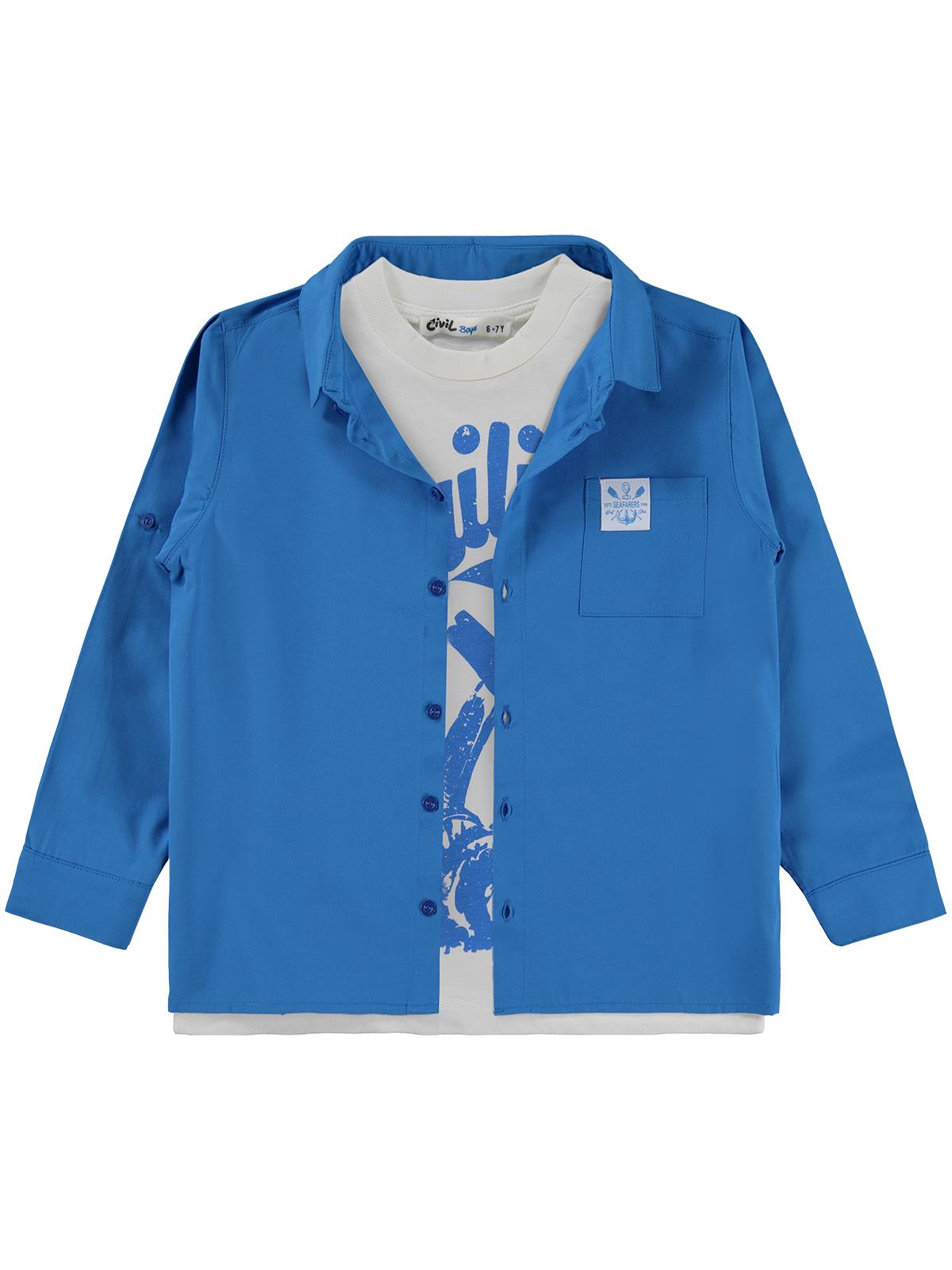 Civil Boys Sailin Baskılı Tişörtlü 6-9 Yaş Gömlek - Mavi