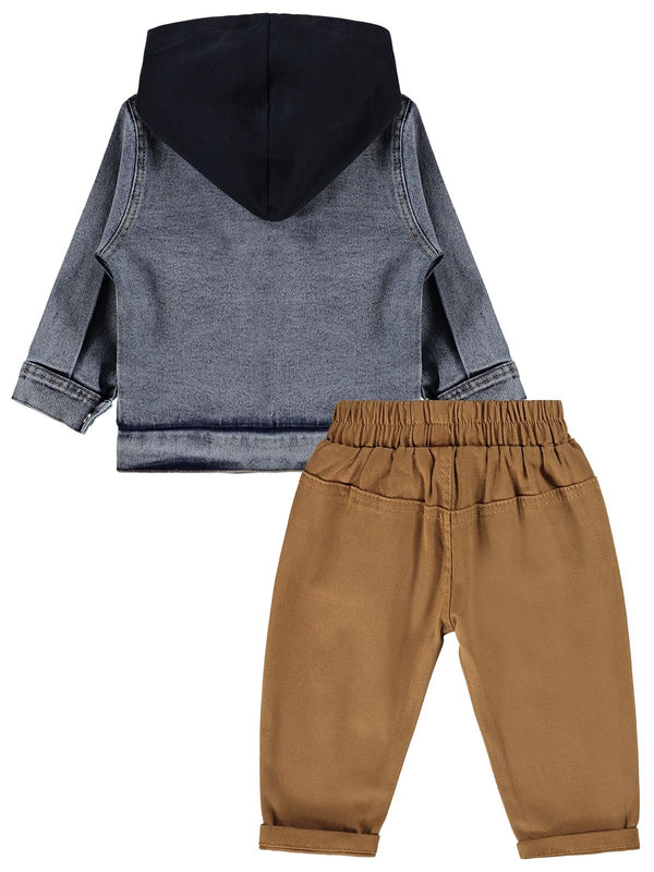 Concept Kot Kapşonlu Ceketli 3'lü 6-18 Ay Takım - Lacivert