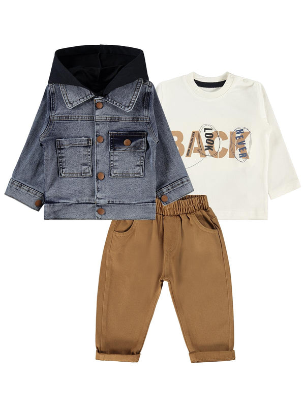 Concept Kot Kapşonlu Ceketli 3'lü 6-18 Ay Takım - Lacivert