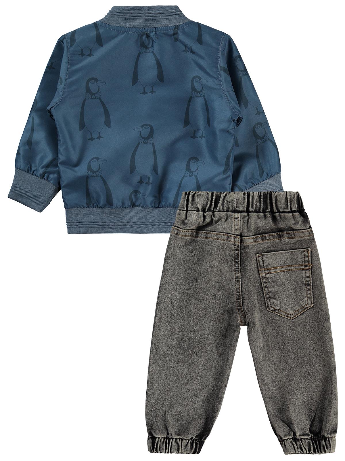 Concept Penguen Baskılı Pilot Ceketli 3'lü 6-18 Ay Takım - Mavi