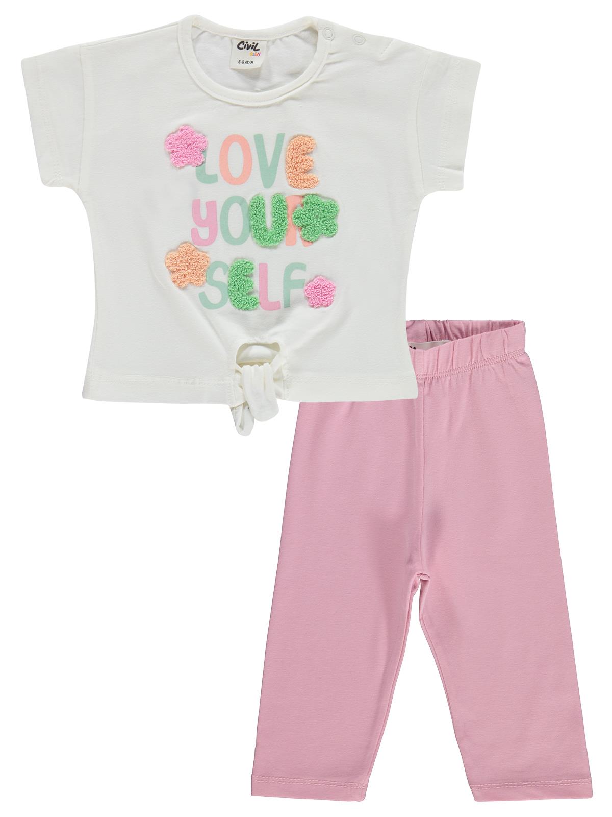 Civil Baby Garnili Çiçek Baskılı 6-18 Ay Takım - Ekru
